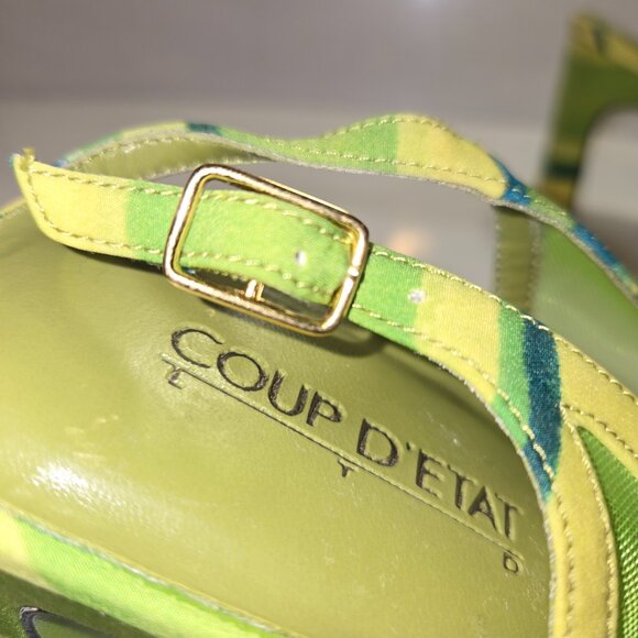 Coup D'Etat LTD Zany Women's Green Striped Block Heels Slingback Pumps Size 9.5 - Picture 9 of 10